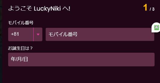 ラッキーニッキー 登録画面